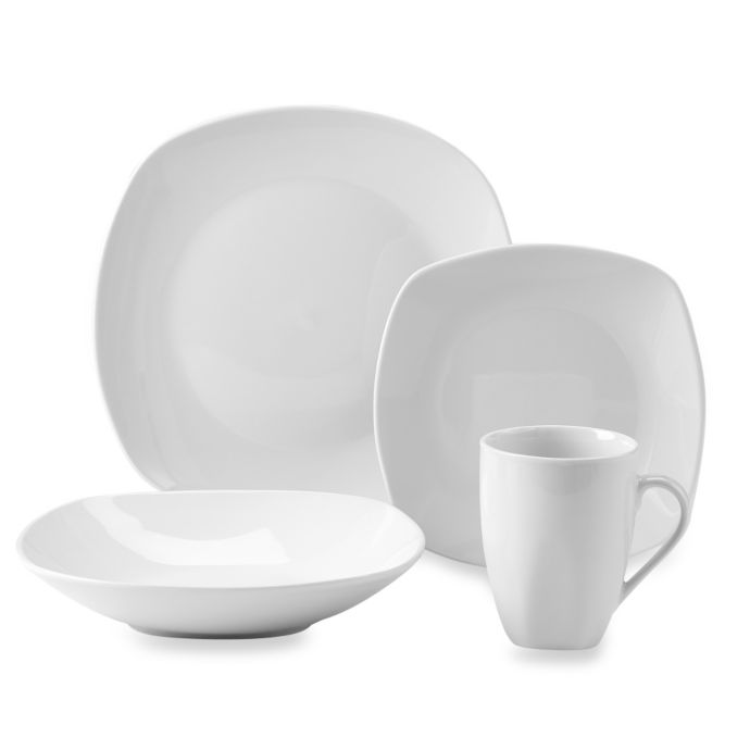 Tabletops Gallery® Quinto White Porcelain Square Coupe 16-Piece Dinnerware Set | Bed Bath & Beyond