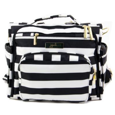 black and white striped diaper bag