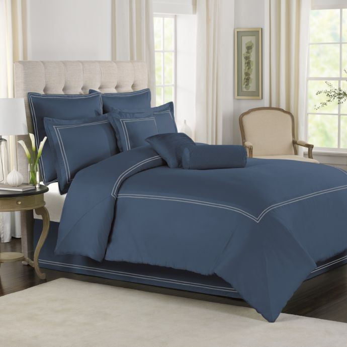 Wamsutta Baratta Stitch Mini Comforter Set In Blue Jean Bed