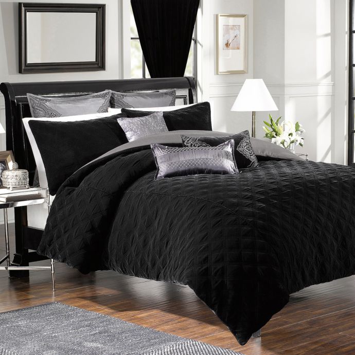 Velvet Comforter and Sham Set in Black | Bed Bath & Beyond