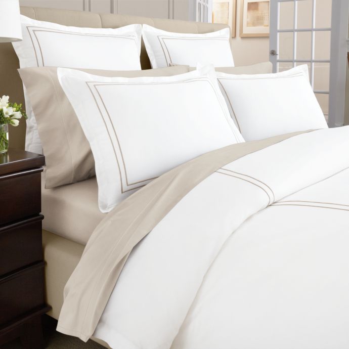 Wamsutta Baratta Stitch Micro Cotton Duvet Cover In Taupe Bed