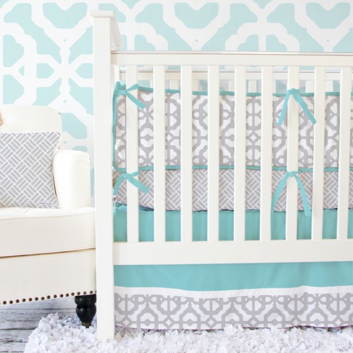 Caden Lane Mod Lattice Crib Bedding Set In Aqua Grey Bed Bath