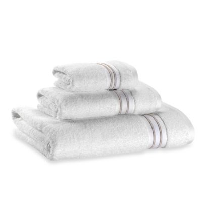 white towels with silver trim