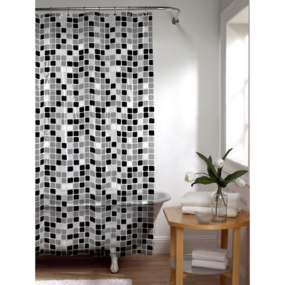 Tiles Shower Curtain In Black White, Gray And Black Shower Curtains