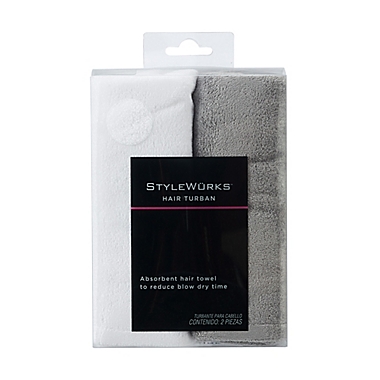 StyleWurks&trade; 2-Pack Hair Turban in White/Grey. View a larger version of this product image.