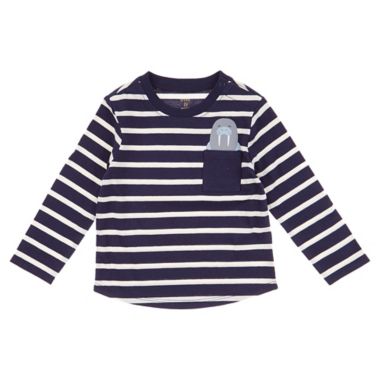 ever &amp; ever&trade; Size 4T Striped Long Sleeve Pocket Tee in Navy Peacoat Walrus. View a larger version of this product image.