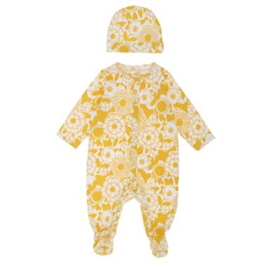 ever &amp; ever&trade; 2-Piece Bold Floral Footies and Hat Set in Yellow Bold Floral. View a larger version of this product image.