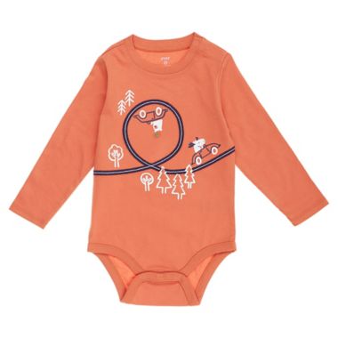 ever &amp; ever&trade; Size 6M Loopy Drive Embroidered Long Sleeve Bodysuit in Orange Mango. View a larger version of this product image.