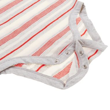 ever &amp; ever&trade; Size 18M Striped Long Sleeve Pocket Bodysuit in Light Grey/Red Alert. View a larger version of this product image.