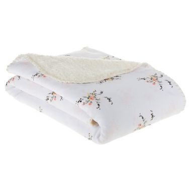 ever &amp; ever&trade; Shadow Floral Sherpa Back Blanket in White/Pink. View a larger version of this product image.
