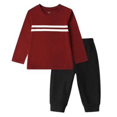 ever &amp; ever&trade; Size 18M 2-Piece Long Sleeve Shirt and Jogger Set in Red Cabernet Stripe. View a larger version of this product image.