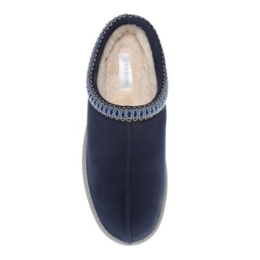 Nestwell&trade; Men's X-Large Suede Fur Memory Foam Slippers in Navy. View a larger version of this product image.