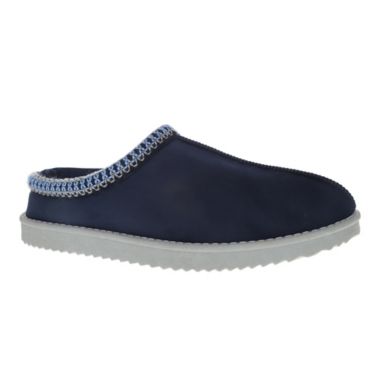 Nestwell&trade; Men's X-Large Suede Fur Memory Foam Slippers in Navy. View a larger version of this product image.