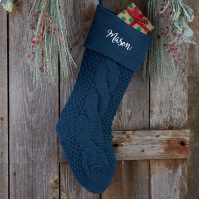 Cozy Cable Knit Personalized Christmas Stocking in Navy