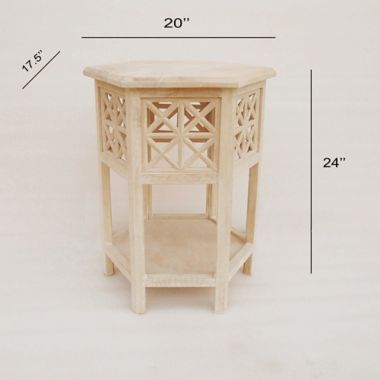 Global Caravan&trade; Khilana Carved Wooden Tea Table in White Wash. View a larger version of this product image.