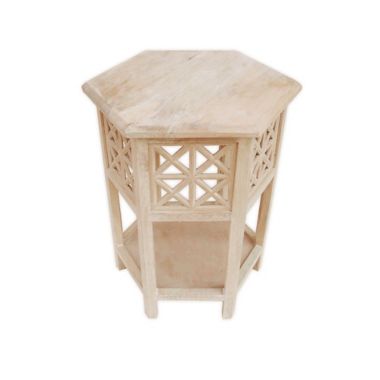 Global Caravan&trade; Khilana Carved Wooden Tea Table in White Wash. View a larger version of this product image.