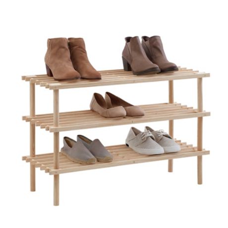 SALT™ 3 Tier Stackable Natural Wood Shoe Rack | Bed Bath & Beyond