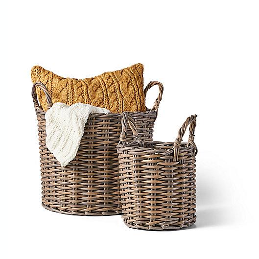 Wicker rattan kubu tray basket storage decor the white company style  round XL 