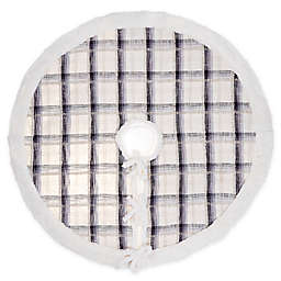 Plaid Woven Cotton Tree Skirt in Blue/Grey