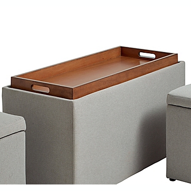 Storage Bench with Tray and 2 Ottomans in Greige. View a larger version of this product image.