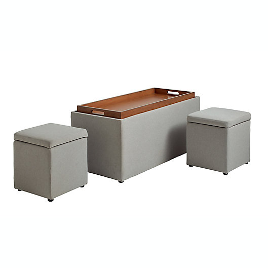 Alternate image 1 for Storage Bench with Tray and 2 Ottomans in Greige