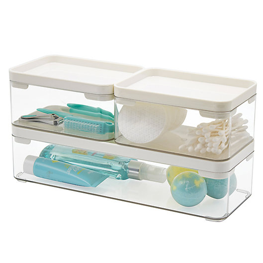 Alternate image 1 for SALT™ Stackable Bath Bins in Clear/White (Set of 3)