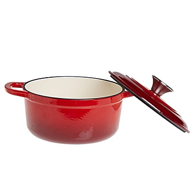 Our Table&trade; 6 qt. Enameled Cast Iron Dutch Oven with Stainless Steel Knob in Red. View a larger version of this product image.