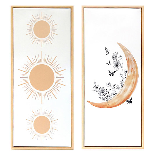Alternate image 1 for Wild Sage™ Sun & Moon 14-Inch x 32-Inch Framed Canvas Wall Décor in Gold (Set of 2)