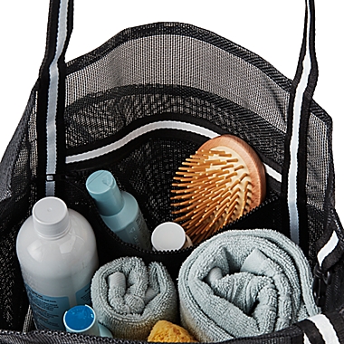 Simply Essential&trade; Large Mesh Shower Tote in Black. View a larger version of this product image.