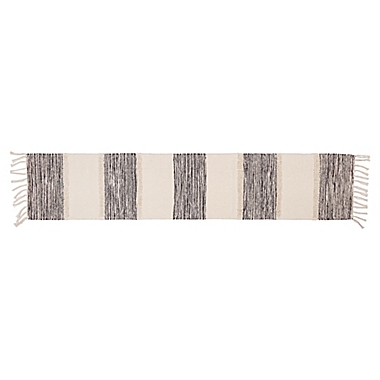 Our Table&trade; Fringe Stripe 90-Inch Table Runner in Black/Natural. View a larger version of this product image.