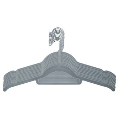 Squared Away&trade; Velvet Slim Shirt Hangers in Grey with Chrome Hook (Set of 12). View a larger version of this product image.