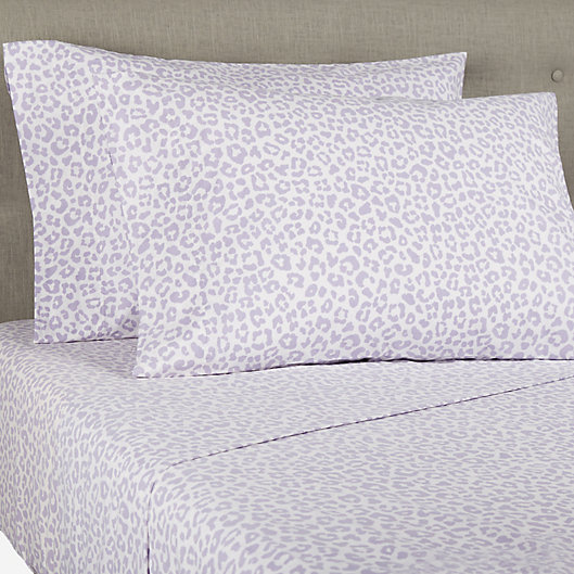 Alternate image 1 for Wild Sage™ Brushed Cotton Percale 300-Thread-Count Queen Sheet Set in Purple Leopard