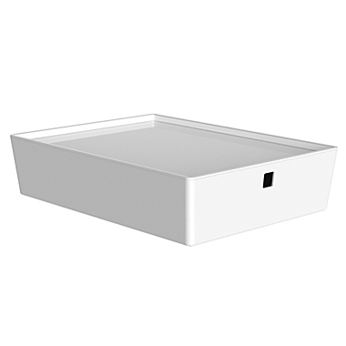 Simply Essential&trade; Shallow Stackable Storage Box with Lid in White. View a larger version of this product image.