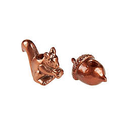 2-Piece Acorn and Squirrel Metal Taper Candle Holder Set in Copper