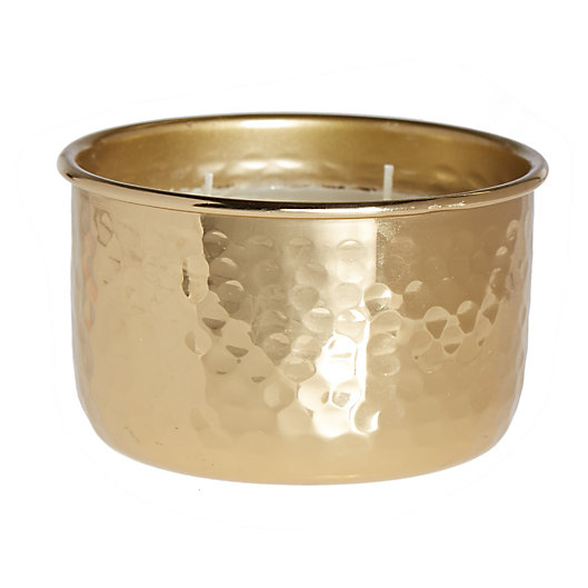 Alternate image 1 for Bee & Willlow™ Warm Pumpkin Pie 3-Wick Hammered Bowl Candle in Gold
