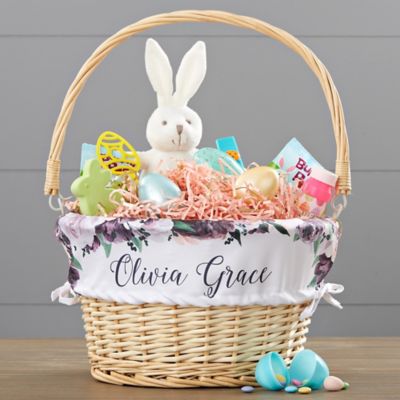 Floral Wicker Easter Basket with Drop-Down Handle
