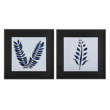 Studio 3B&trade; Indigo Leaves 30-Inch x 30-Inch Framed Art Prints (Set of 2). View a larger version of this product image.