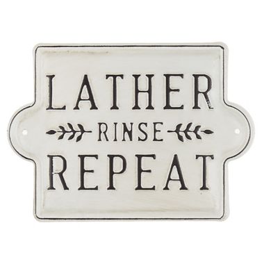 Bee &amp; Willow&trade; "Lather-Rinse-Repeat" Metal Wall Art in Black/White. View a larger version of this product image.