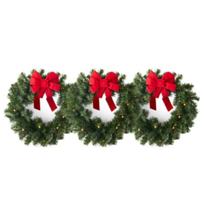 H for Happy&trade; Classic Faux Pre-Lit LED Christmas Wreaths in Green (Set of 3)