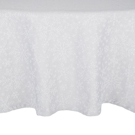 Alternate image 1 for Bee & Willow™ Winter Snow Jacquard 70-Inch Round Tablecloth in White