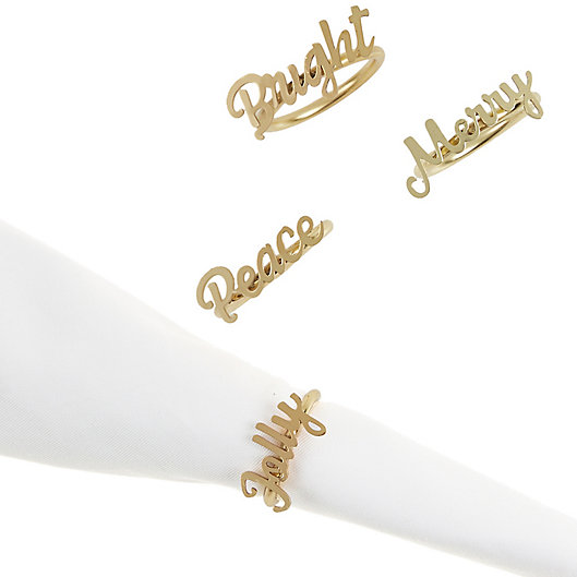 Alternate image 1 for Bee & Willow™ Christmas Napkin Ring Set in Gold (Set of 4)