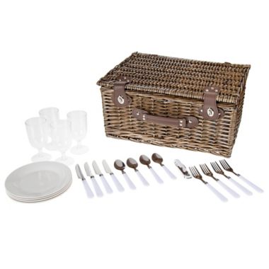 Bee &amp; Willow&trade; Picnic Basket with Service for 4 in Grey. View a larger version of this product image.