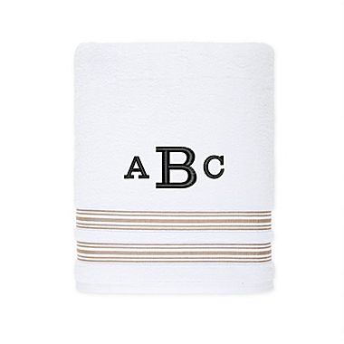 Nestwell&trade; Hygro Fashion Stripe Monogram Bath Towel in Feather Tan. View a larger version of this product image.