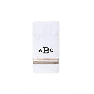 Nestwell&trade; Hygro Fashion Stripe Monogram Fingertip Towel in Feather Tan. View a larger version of this product image.