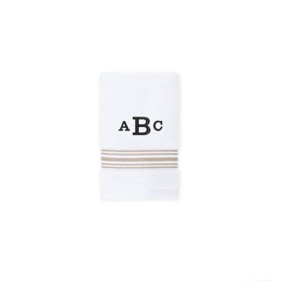 Nestwell&trade; Hygro Fashion Stripe Monogram Washcloth in Feather Tan