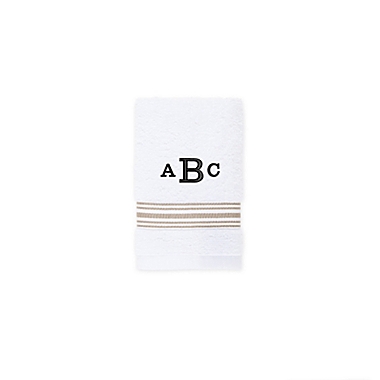 Nestwell&trade; Hygro Fashion Stripe Monogram Washcloth in Feather Tan. View a larger version of this product image.