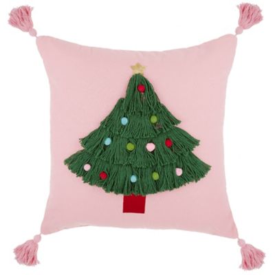 H for Happy&trade; Beaded Tassel Tree Christmas Square Throw Pillow in Pink