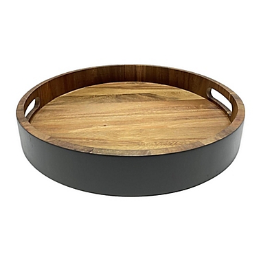 Studio 3B&trade; Round Acacia Wood Tray in Black. View a larger version of this product image.