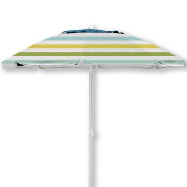 H for Happy&trade; 7-Foot Cool Stripes Beach Umbrella in Blue. View a larger version of this product image.
