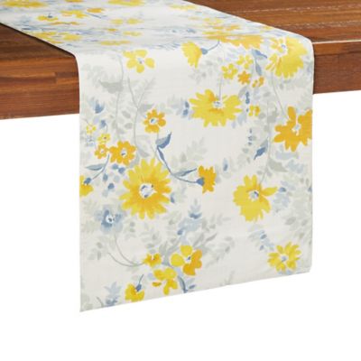 Bee &amp; Willow&trade; Daisy Floral Bouquet/Ticking Stripe 90-Inch Reversible Table Runner